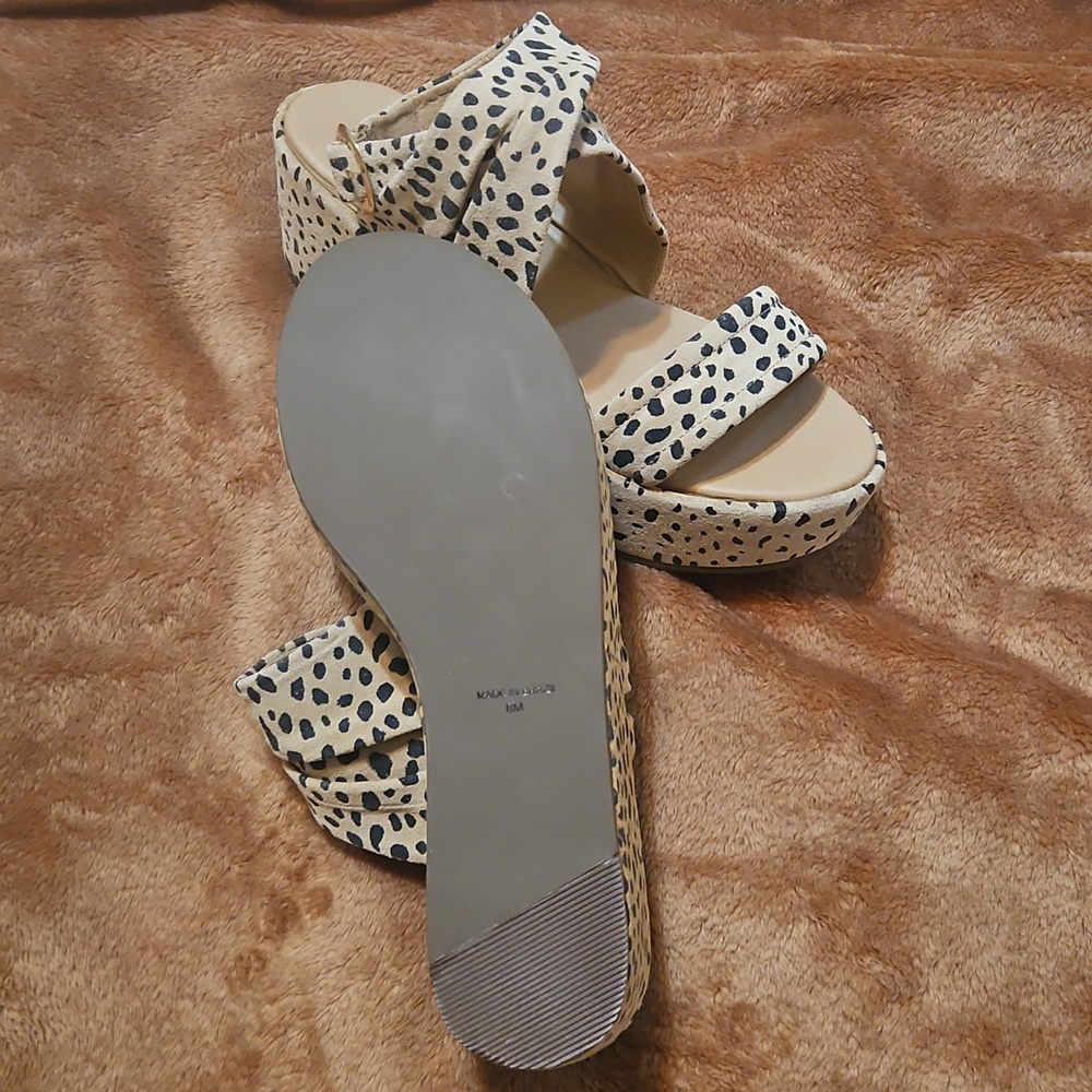 Womens Beige Leopard Print Platform Sandals with Ankle Strap - Picture 4 of 7